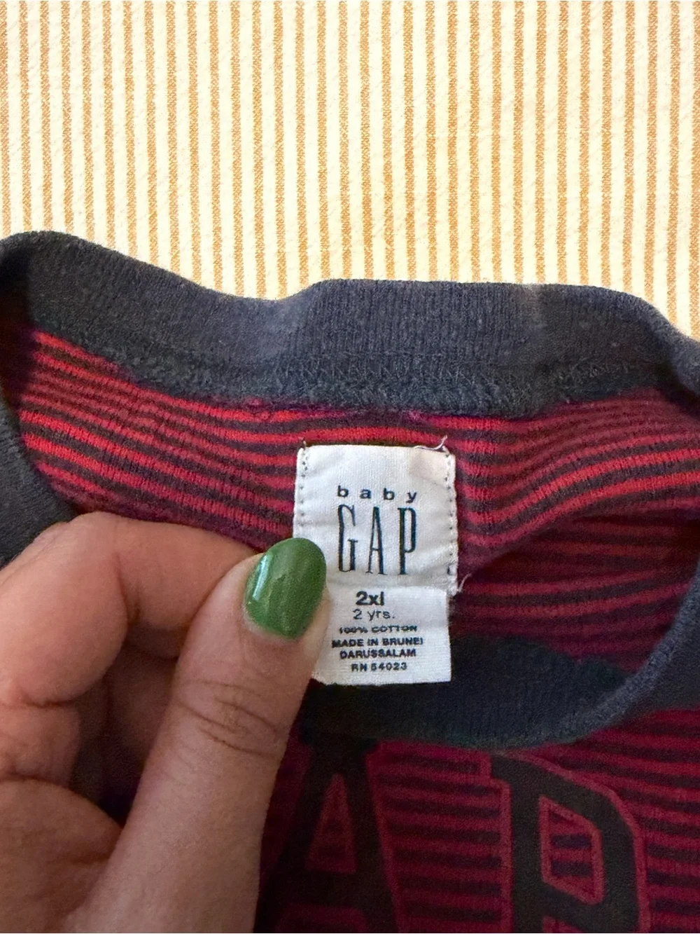 GAP Red & Navy Striped Short Sleeve Logo Tee